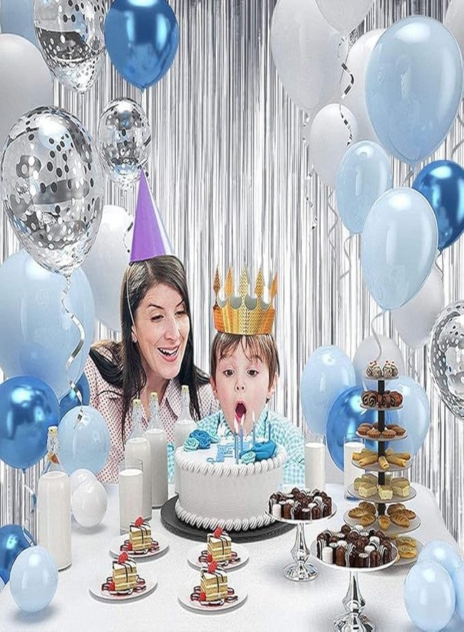 PartyToko 2 Pcs 3ftx6ft Silver Metallic Shimmer Backdrop Tinsel Fringe Foil Curtains Anniversary, Birthday 2pcs - Image 5